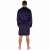 Springos men's dark blue fleece bathrobe, M/L size, back view