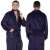 Springos men's dark blue fleece bathrobe, M/L size, front and back view