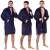 Springos men's dark blue fleece bathrobe, M/L size, front view, 3 different angles