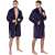 Springos men's dark blue fleece bathrobe, M/L size, front and back view