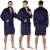 Springos men's dark blue fleece bathrobe, M/L size, front view, 3 different angles