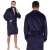 Springos men's dark blue fleece bathrobe, M/L size, front and back view