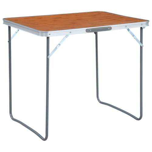 vidaXL Összecsukható Kempingasztal, 80 x 60 cm, Barna, Alumínium, MDF, Porszórt Fém - Kempingasztal