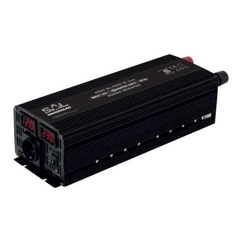 Home by Somogyi SAI4000LED autós inverter 230v-12v feszültségátalakító, 2000 W/ 4000 W, módosított szinuszos, digitális kijelző, LED visszajelző, telterhelés, túlfeszültség, rövidzárlat, kimerülés és túlemelegedés védelem