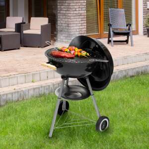 Grill węglowy Home By Somogyi Home GR02 z pokrywą, czarny emaliowany, chromowany ruszt stalowy, stalowa tacka na popiół, grillowanie mięsa i warzyw - Grillowanie i gotowanie na świeżym powietrzu