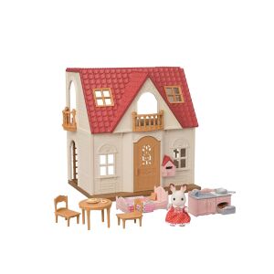 Sylvanian Families Red Roof Cosy Cottage Starter Home playset with furniture and figure on white background - Figure