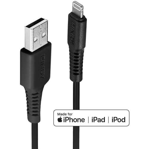 LINDY USB-Lightning kábel, fekete, 0.5m, MFi tanúsítvánnyal iPhone, iPad, iPod készülékekhez - Lindy