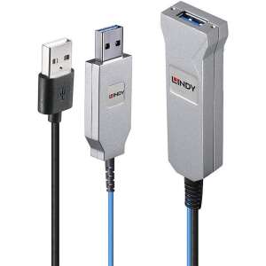 USB кабел Lindy 43345, дължина 30 метра, USB 3.2 Gen 1 (3.1 Gen 1), USB A към 2 x USB A, син и сребърен - USB кабел
