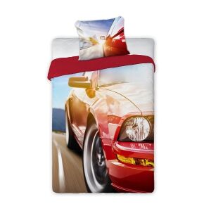 Set lenjerie de pat cu mașină de curse, cu imprimeu mașină sport roșie - Lenjerie de pat - tineri și adulți