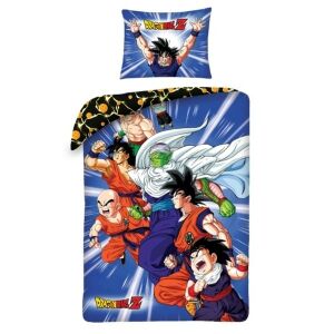 Posteľná bielizeň Dragon Ball Z s Goku a priateľmi na modrom pozadí. Obsahuje obliečku na vankúš a obliečku na prikrývku. - Posteľné prádlo - pre mládež a dospelých