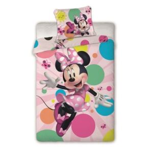 Set lenjerie de pat Minnie Mouse 140x200 cm, design roz cu buline, decor pentru camera copiilor - Lenjerie de pat - tineri și adulți