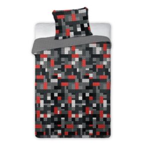 Lenjerie de pat cu blocuri de construcție 140x200 cm - Gri și Roșu - Lenjerie de pat - tineri și adulți