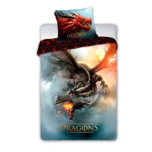 Set lenjerie de pat Dragons cu imprimeu dragon, husă de pilotă și față de pernă cu tematică fantasy - Lenjerie de pat - tineri și adulți