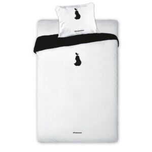 Set lenjerie de pat alb-negru cu design pară, husă de pilotă și față de pernă din bumbac - Lenjerie de pat - tineri și adulți