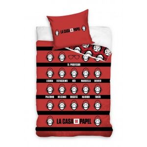 La Casa de Papel bedding set 160x200 with character names and Dali masks - Carbotex Bedding - Youth and Adult