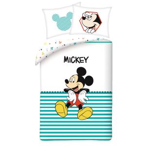 Set lenjerie de pat cu Mickey Mouse cu dungi verzi 140x200 cm, husă de plapumă și față de pernă cu tematică Disney - Lenjerie de pat - tineri și adulți