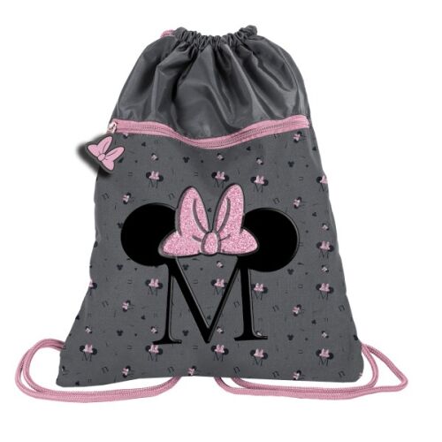 Paso Minnie egér prémium tornazsák - Szürke húzózsinóros táska rózsaszín részletekkel és Minnie egér mintával - Paso