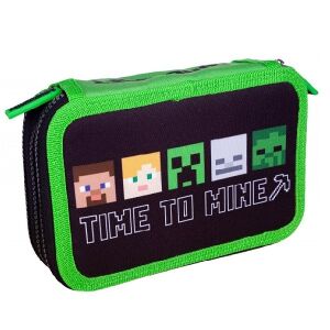 Minecraft 3-Tier Pencil Case - Heads design, black pencil organizer with Minecraft characters - Pencil Case