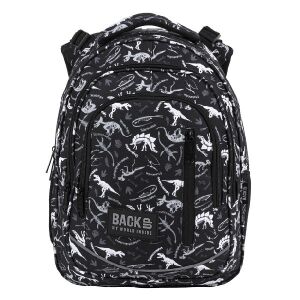 BackUp ergonomický školský batoh s dinosaurom - Čierny. Odolný a pohodlný batoh pre deti na základnej škole so vzorom kostry dinosaura. - Derform