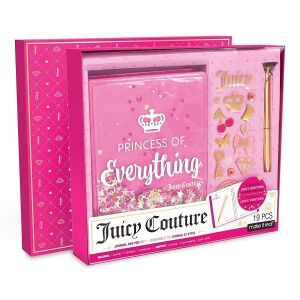 Juicy Couture journal and pen set for girls, pink diary with confetti and stickers - Journal