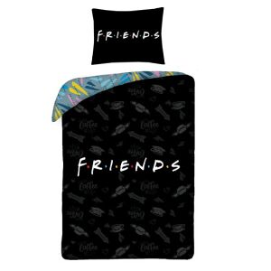 Set lenjerie de pat Friends TV Show - Husă de plapumă și față de pernă din bumbac negru - Lenjerie de pat - tineri și adulți