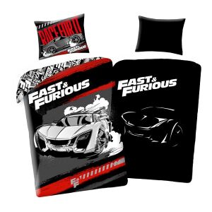 Svietiaca posteľná bielizeň Fast & Furious s motívom pretekárskeho auta, červeno-čierna - Posteľná bielizeň