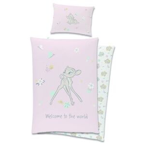 Bambi crib bedding set, pink duvet cover and pillowcase with Bambi print - Carbotex