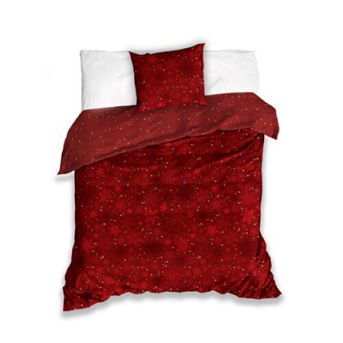 Red Christmas Snowflake Bedding Set, festive holiday duvet cover and pillowcase