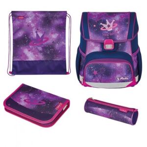 Herlitz Loop Plus Galaxy Princess school bag set featuring backpack, pencil case, cylinder pencil case, and gym bag - School bag set