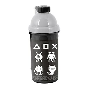 Paso White Pixel kulacs fiúknak, 550ml műanyag szívószálas kulacs pixel játék karakter mintával - Paso