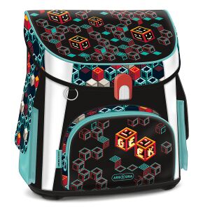 Ars Una Geek červená školská taška s magnetickým uzáverom, ergonomickým dizajnom a kockovaným vzorom - Ars Una