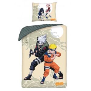Set lenjerie de pat Naruto Fight 140x200 cm cu Naruto, Kakashi, Sasuke și Sakura - Lenjerie de pat - tineri și adulți