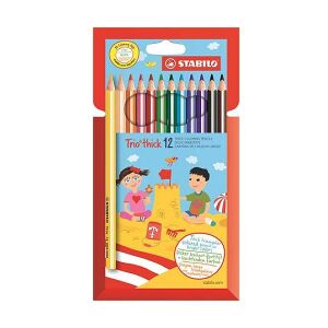 Stabilo Trio Thick 12 darabos színes ceruza készlet, háromszög alakú a könnyű fogásért, élénk színek - Faber-Castell