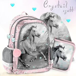 Paso Crystail Lovas lovas témájú iskolatáska szett lányoknak, hátizsákkal, tolltartóval és tornazsákkal - Paso