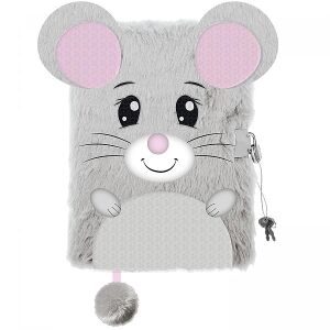 Szőrmés napló kulccsal 3D mintával A5 - Egérke, plüss napló zárral és kulccsal, egérke mintás - St. Majewski