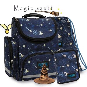 Set ghiozdan școlar Future by BackUp Magic: rucsac ergonomic, penar și sac de gimnastică cu model de pălărie de vrăjitor - Derform