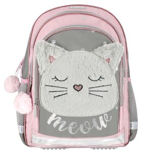 Starpak ergonomic school backpack with plush cat design for girls - Starpak
