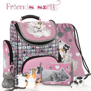 Set ghiozdan școlar Cleo & Frank Friends Cat: rucsac ergonomic, penar, sac de gimnastică - Derform