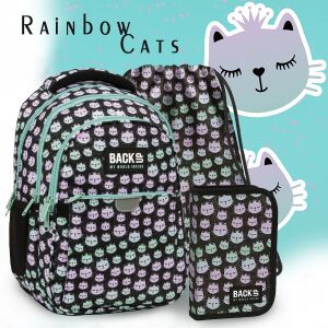 BackUp Rainbow Cats school bag set with backpack, pencil case, and gym bag - School bag set