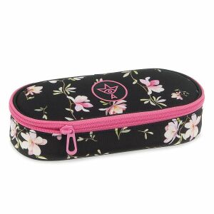 Ars Una Magnolia Virágos Ovális Tolltartó - Fekete, rózsaszín cipzárral - Ars Una Tolltartó