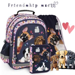 Školský set Cleo & Frank Friendship s motívom psa, ruksak, peračník a vrecúško na telesnú výchovu - Derform