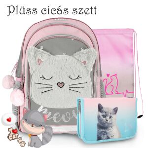 Školský set Starpak Plyšová Mačka pre Dievčatá: Ruksak, Peračník, Vrecko na Telesnú Výchovu - Starpak