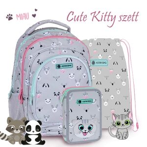 Astra Cute Kitty school bag set with backpack, pencil case, and gym bag - School bag set