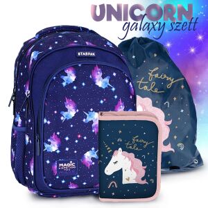 Starpak Galaxy Unicorn School Bag Set: ergonomic backpack, pencil case, and gym bag for girls - Starpak