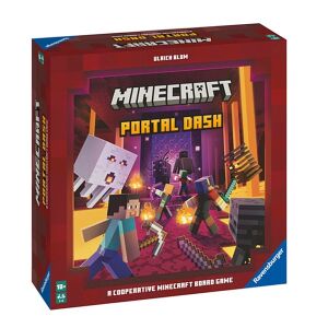 Minecraft Portal Dash társasjáték a Ravensburgertől. Kooperatív kalandjáték 1-4 játékos részére, 10 éves kortól. A doboz borítóján Minecraft karakterek láthatók a Netherben. - Ravensburger
