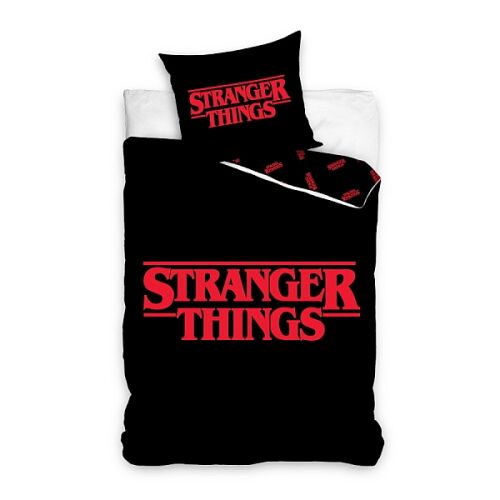 Posteľná bielizeň Stranger Things, čierny obliečka na prikrývku a obliečka na vankúš s červeným logom