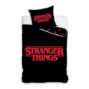 Stranger Things bedding set, black duvet cover and pillowcase with red logo - Carbotex Bedding - Youth and Adult