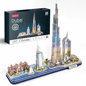 CubicFun City Line Dubai 3D LED puzzle, 182 dielikov, architektonický model panorámy Dubaja - CubicFun
