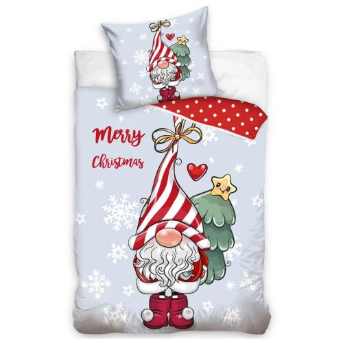 Súprava obliečok Merry Christmas s dizajnom škriatka a vianočného stromčeka