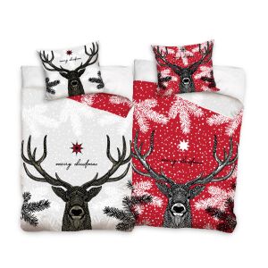 Rénszarvasos Merry Christmas posteľná súprava so sobom a vzorom vianočného stromčeka - Posteľná bielizeň